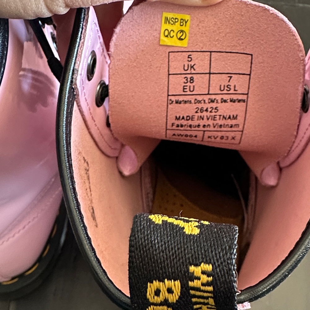 Dr. Martens Glossy Baby Pink Combat Boots - Picture 7 of 8